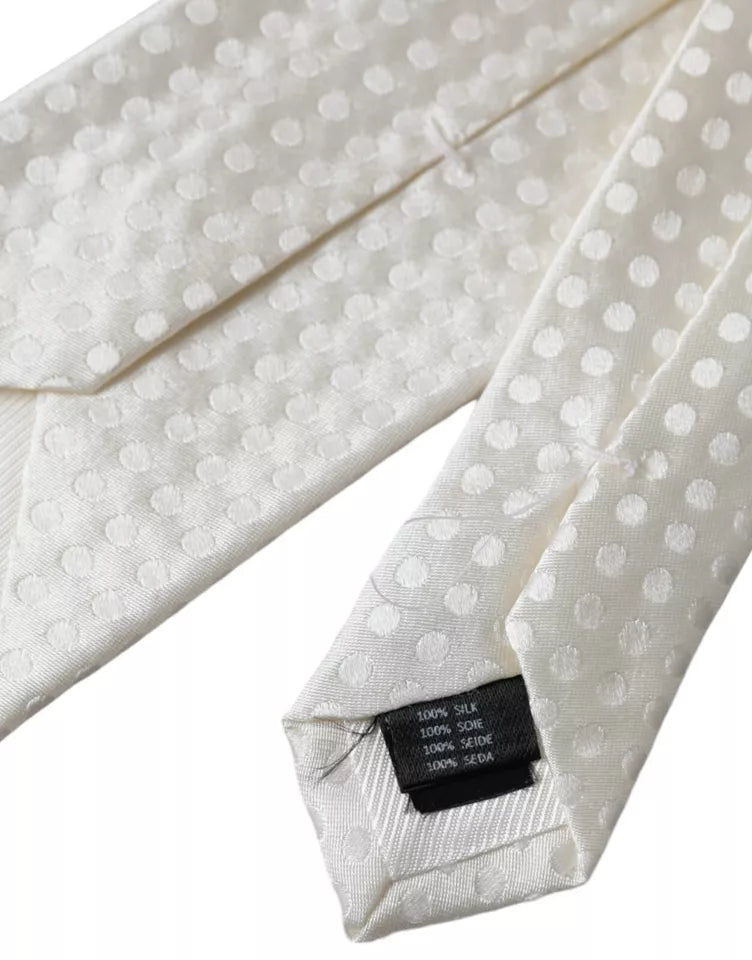 Dolce &amp; Gabbana White Dotted Silk Classic Adjustable Men Tie