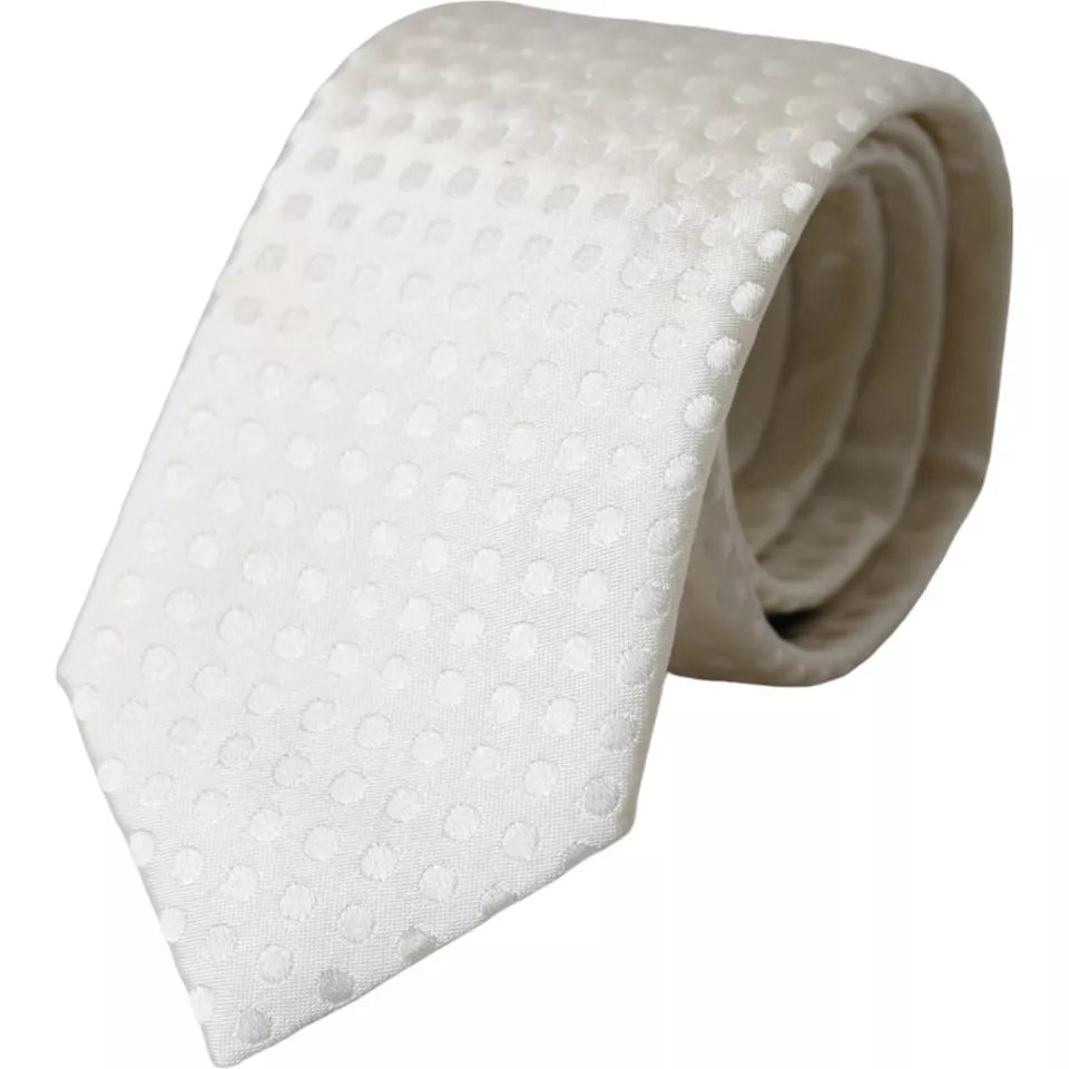 Dolce &amp; Gabbana White Dotted Silk Classic Adjustable Men Tie