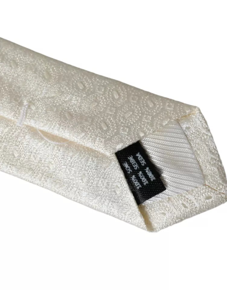 Dolce &amp; Gabbana Off White Patterned Silk Adjustable Men Tie