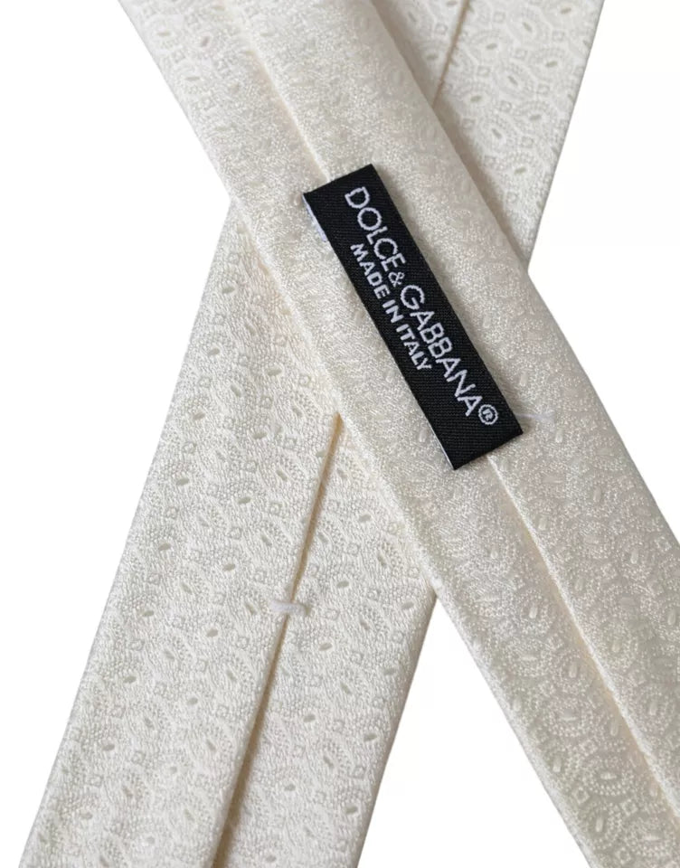Dolce &amp; Gabbana Off White Patterned Silk Adjustable Men Tie
