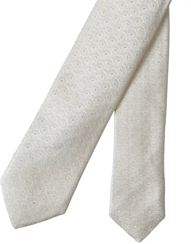 Dolce &amp; Gabbana Off White Patterned Silk Adjustable Men Tie