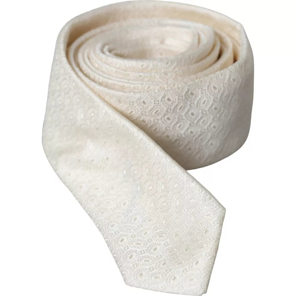 Dolce &amp; Gabbana Off White Patterned Silk Adjustable Men Tie