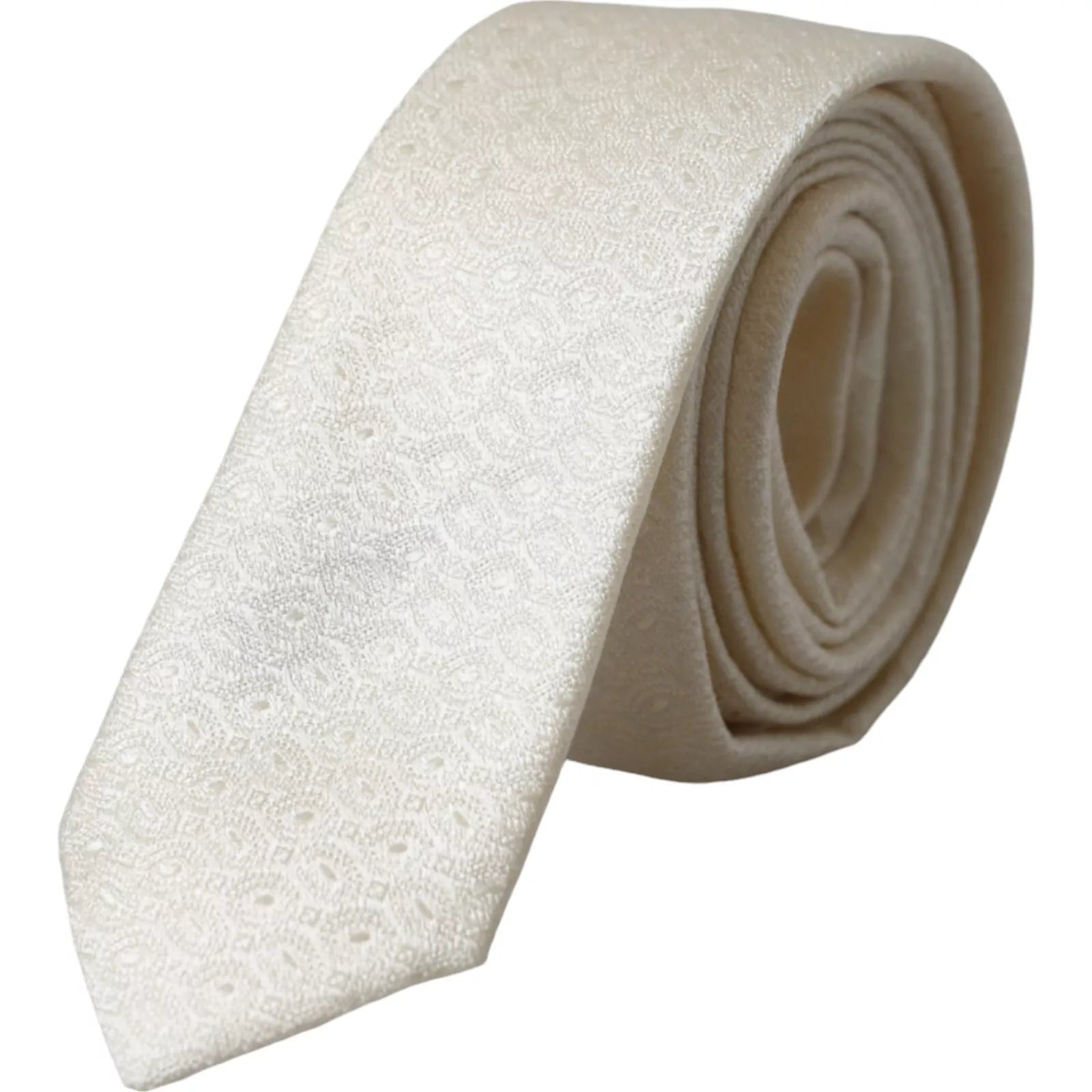 Dolce &amp; Gabbana Off White Patterned Silk Adjustable Men Tie