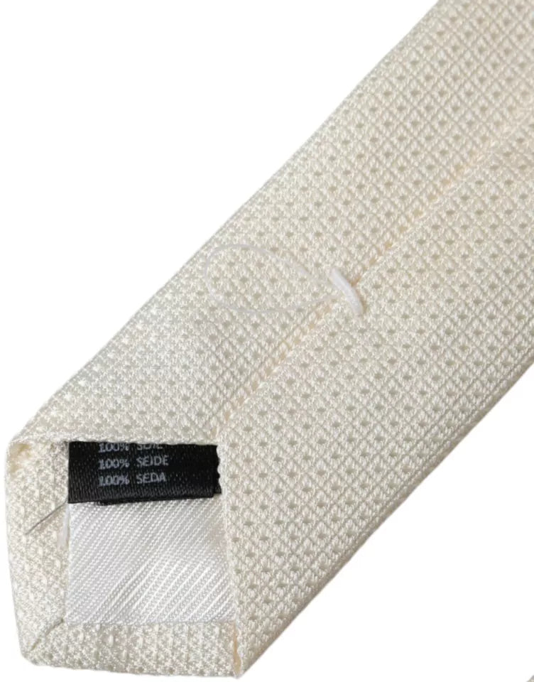 Dolce &amp; Gabbana Off White Patterned Silk Classic Adjustable Tie