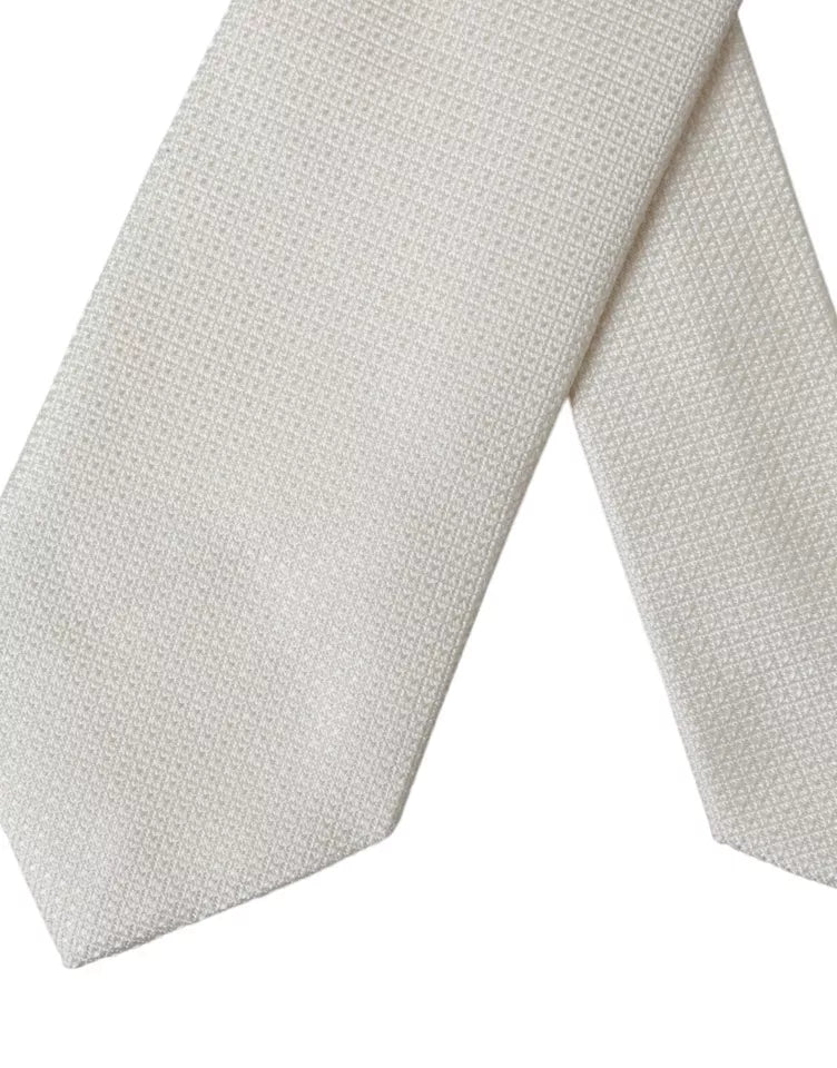 Dolce &amp; Gabbana Off White Patterned Silk Classic Adjustable Tie