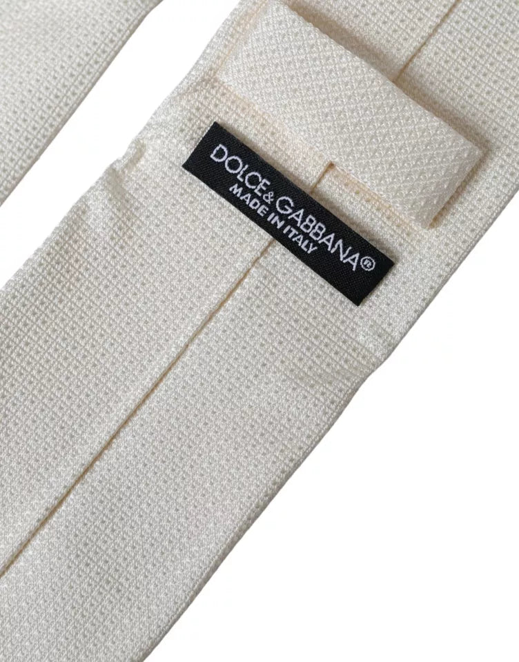 Dolce &amp; Gabbana Off White Patterned Silk Classic Adjustable Tie