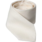 Dolce &amp; Gabbana Off White Patterned Silk Classic Adjustable Tie