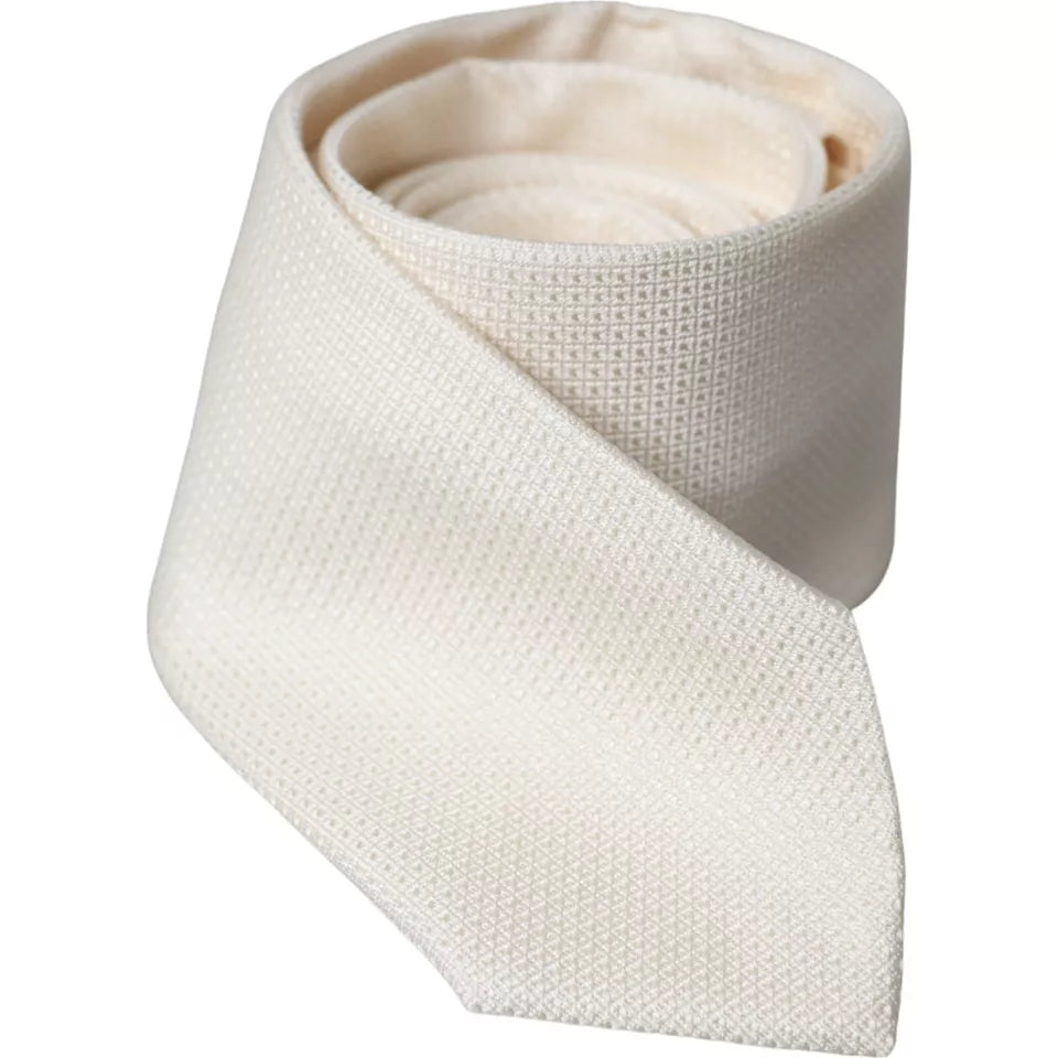 Dolce &amp; Gabbana Off White Patterned Silk Classic Adjustable Tie