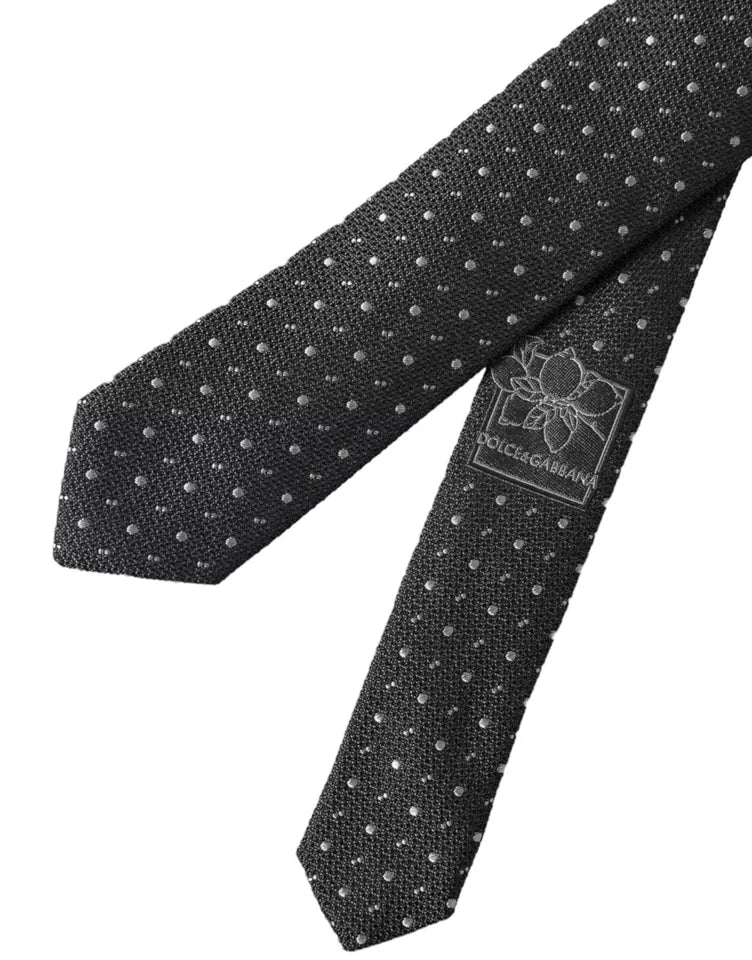 Dolce &amp; Gabbana Black Polka Dot Silk Adjustable Men Tie