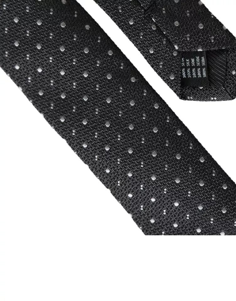Dolce &amp; Gabbana Black Polka Dot Silk Adjustable Men Tie