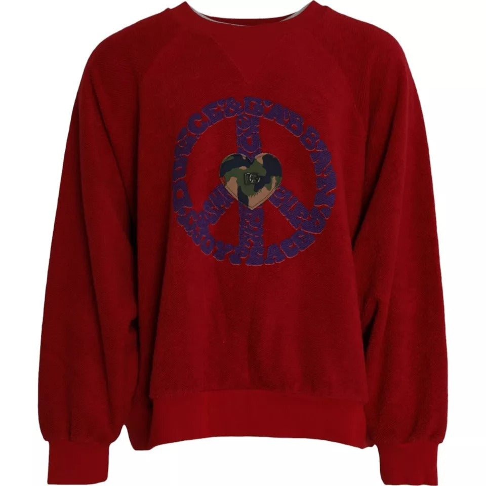 Dolce &amp; Gabbana Red Logo Cotton Crew Neck Pullover Sweater