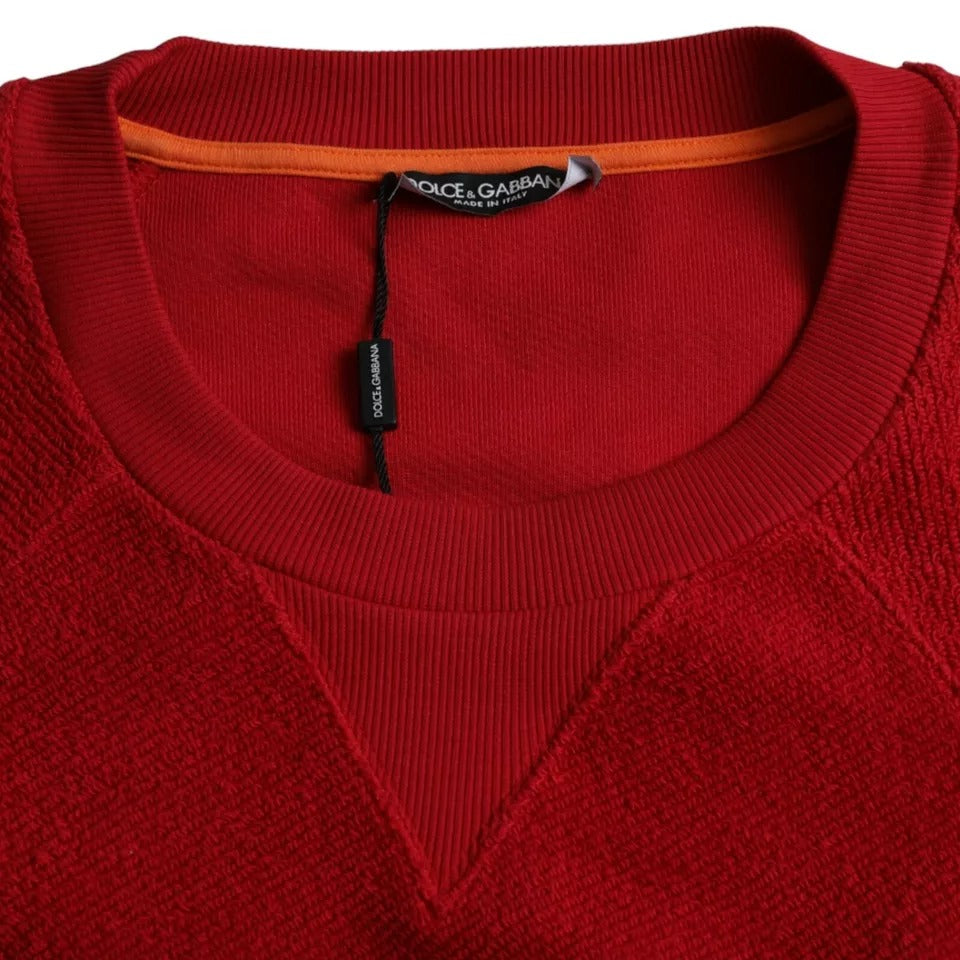 Dolce &amp; Gabbana Red Logo Cotton Crew Neck Pullover Sweater