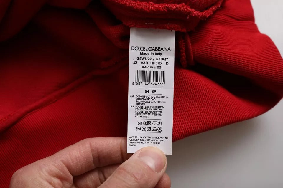 Dolce &amp; Gabbana Red Logo Cotton Crew Neck Pullover Sweater
