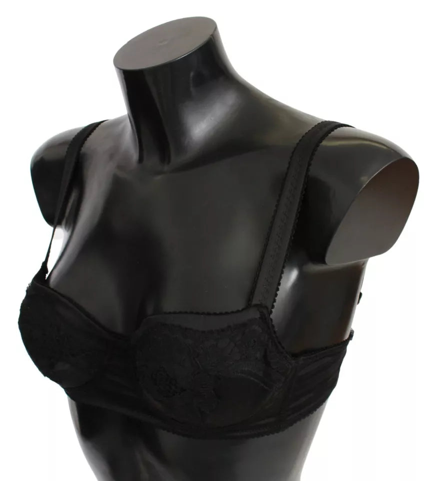 Dolce &amp; Gabbana Black Silk Lace Balconcino Bra Underwear