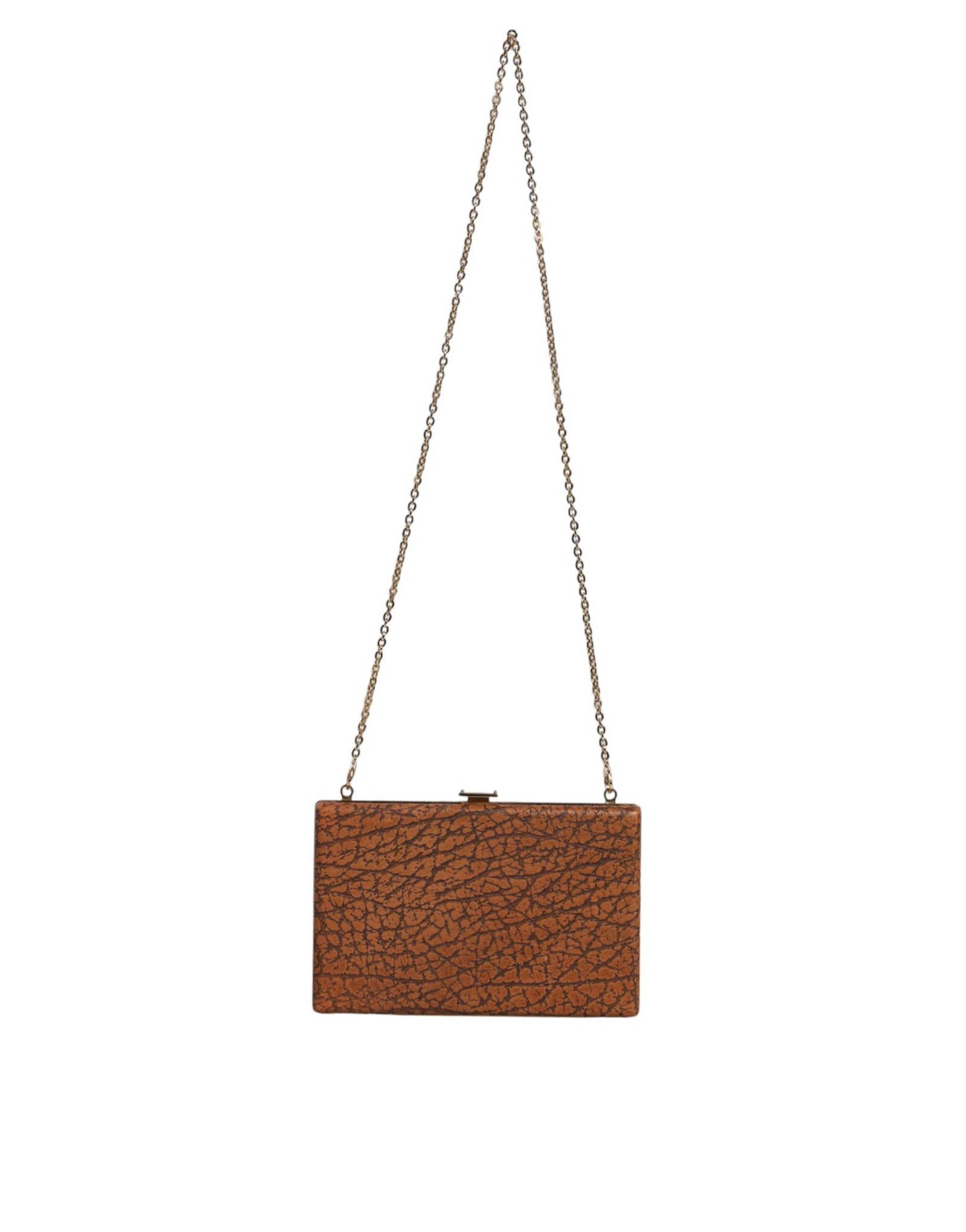 Dolce &amp; Gabbana Brown Leather Gold Frame Clutch Mini Crossbody Bag