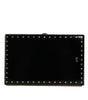 Dolce & Gabbana Black Leather Studs Gold Frame Clutch Evening Purse Bag