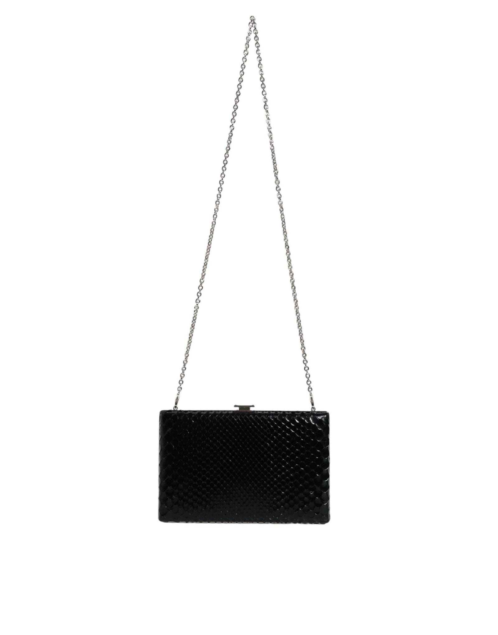 Dolce &amp; Gabbana Black Leather Silver Frame Clutch Mini Crossbody Bag