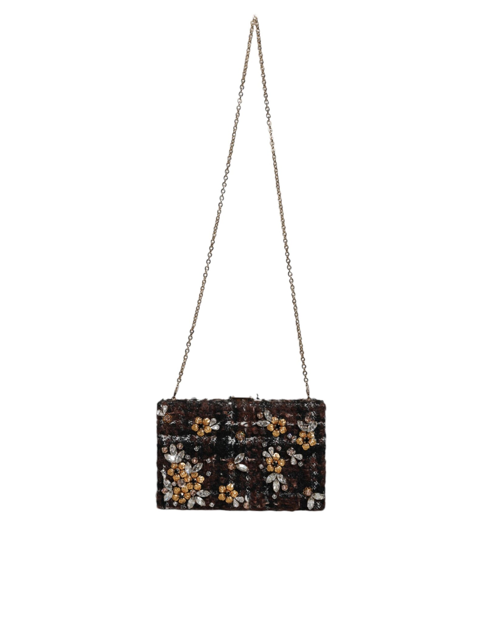 Dolce &amp; Gabbana Multicolor Tweed Floral Clutch Evening Party Purse CrossBody Bag