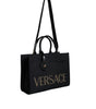 Sac fourre-tout à bandoulière en toile et cuir noir avec logo Versace