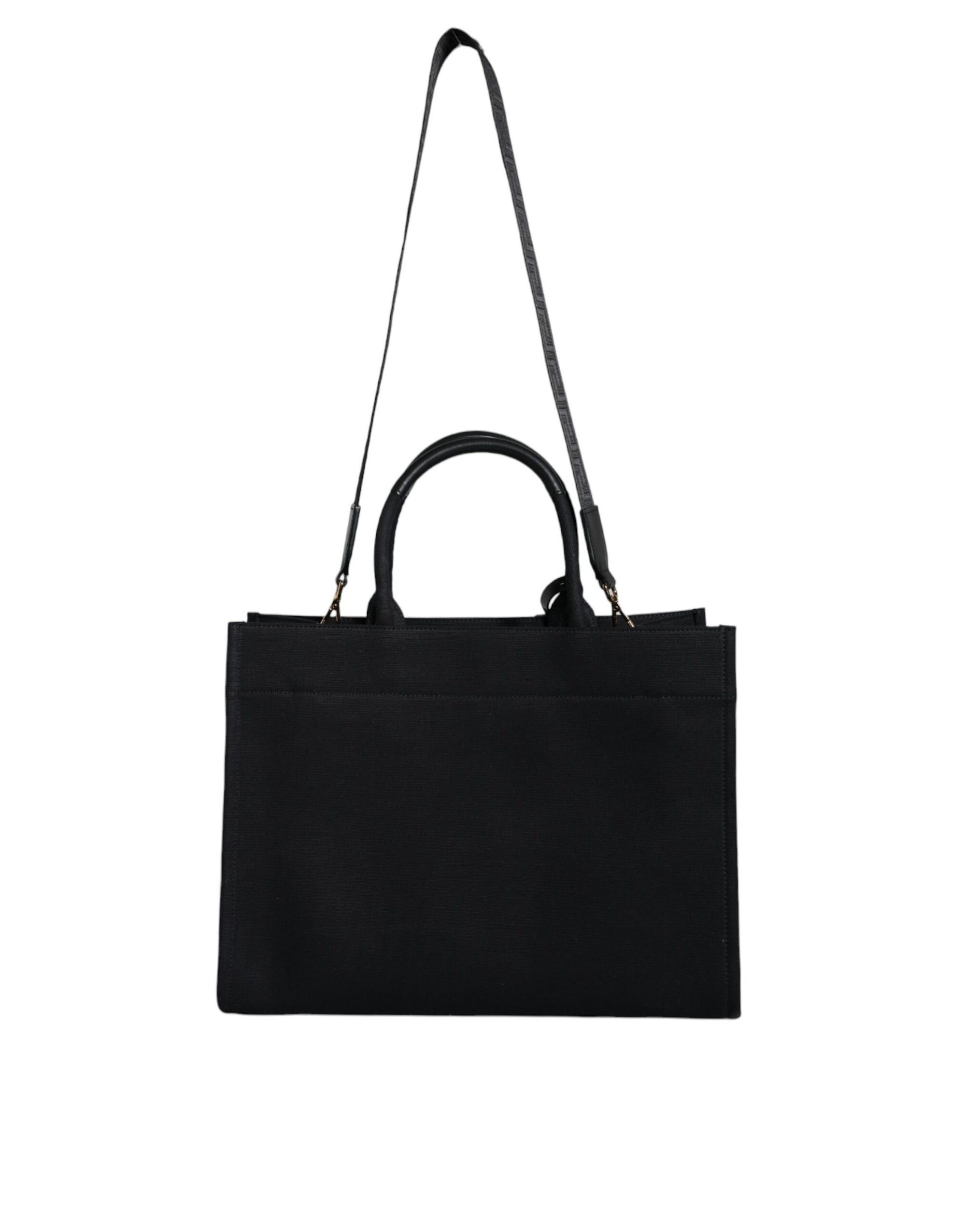 Sac fourre-tout à bandoulière en toile et cuir noir avec logo Versace