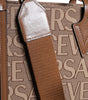 Versace Brown Top Handle Jacquard Leather Logo Crossbody Tote Bag