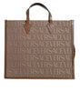 Versace Brown Top Handle Jacquard Leather Logo Crossbody Tote Bag