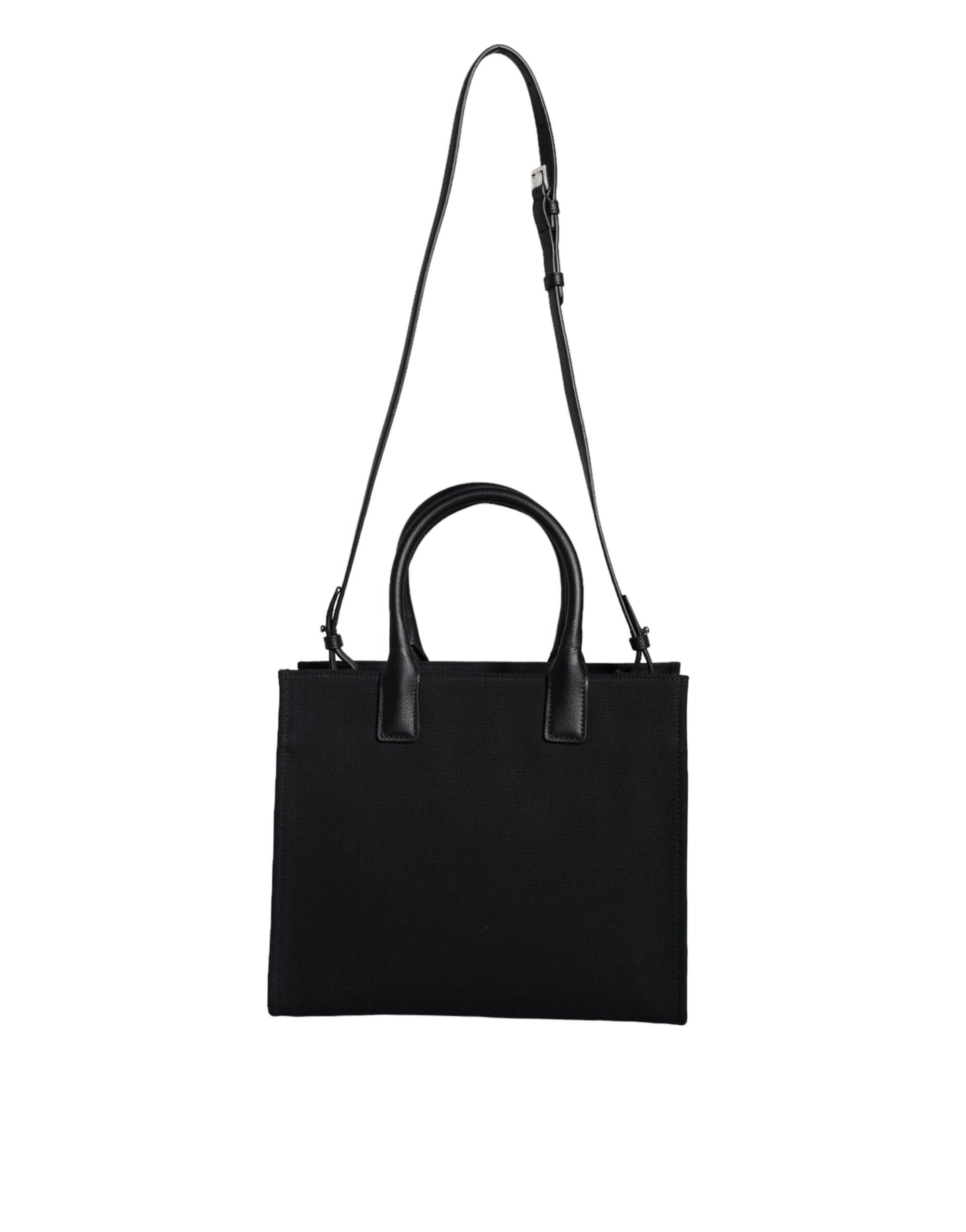 Sac fourre-tout à bandoulière en toile et cuir noir avec logo Versace