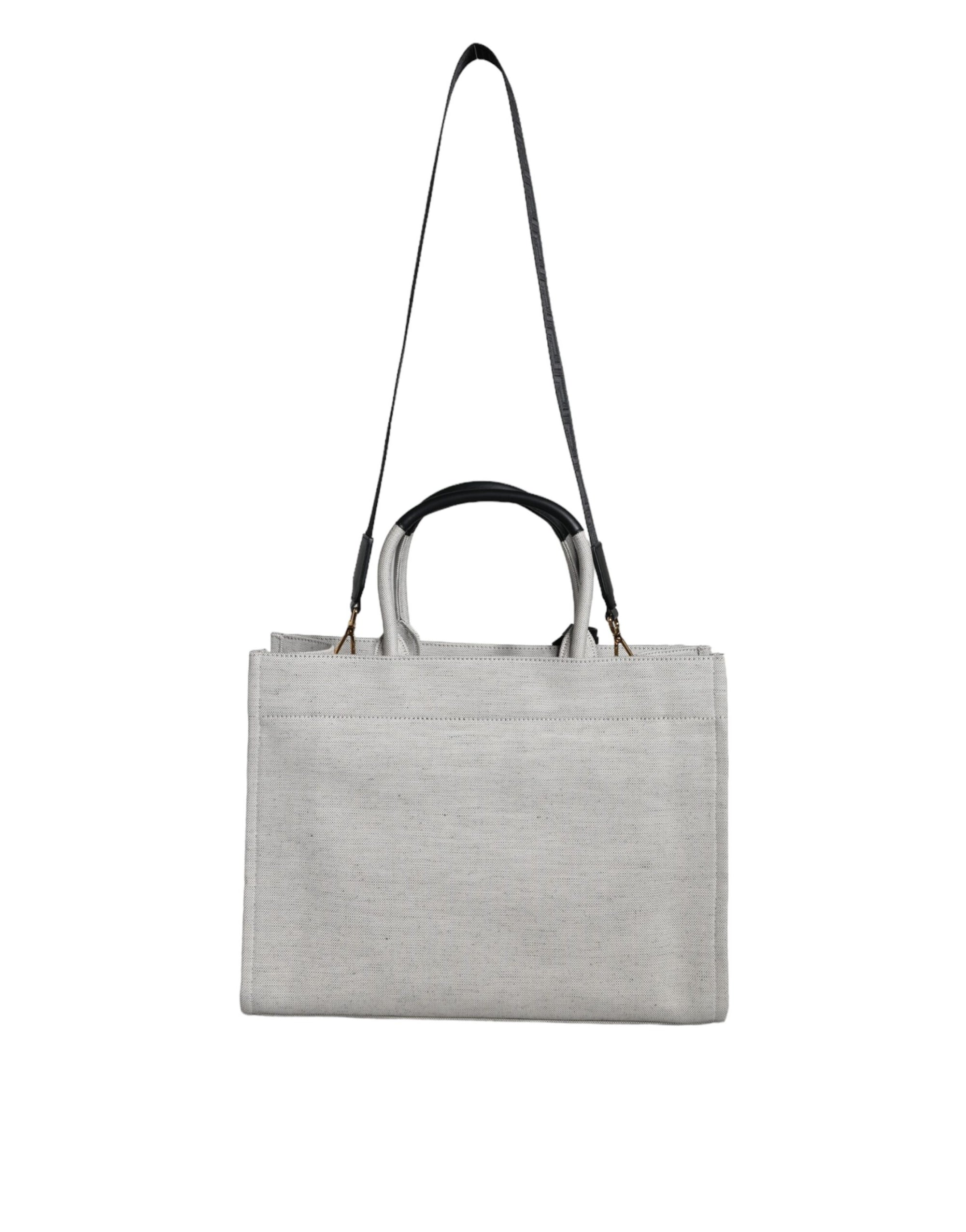 Sac fourre-tout à bandoulière en toile et cuir blanc avec logo Versace
