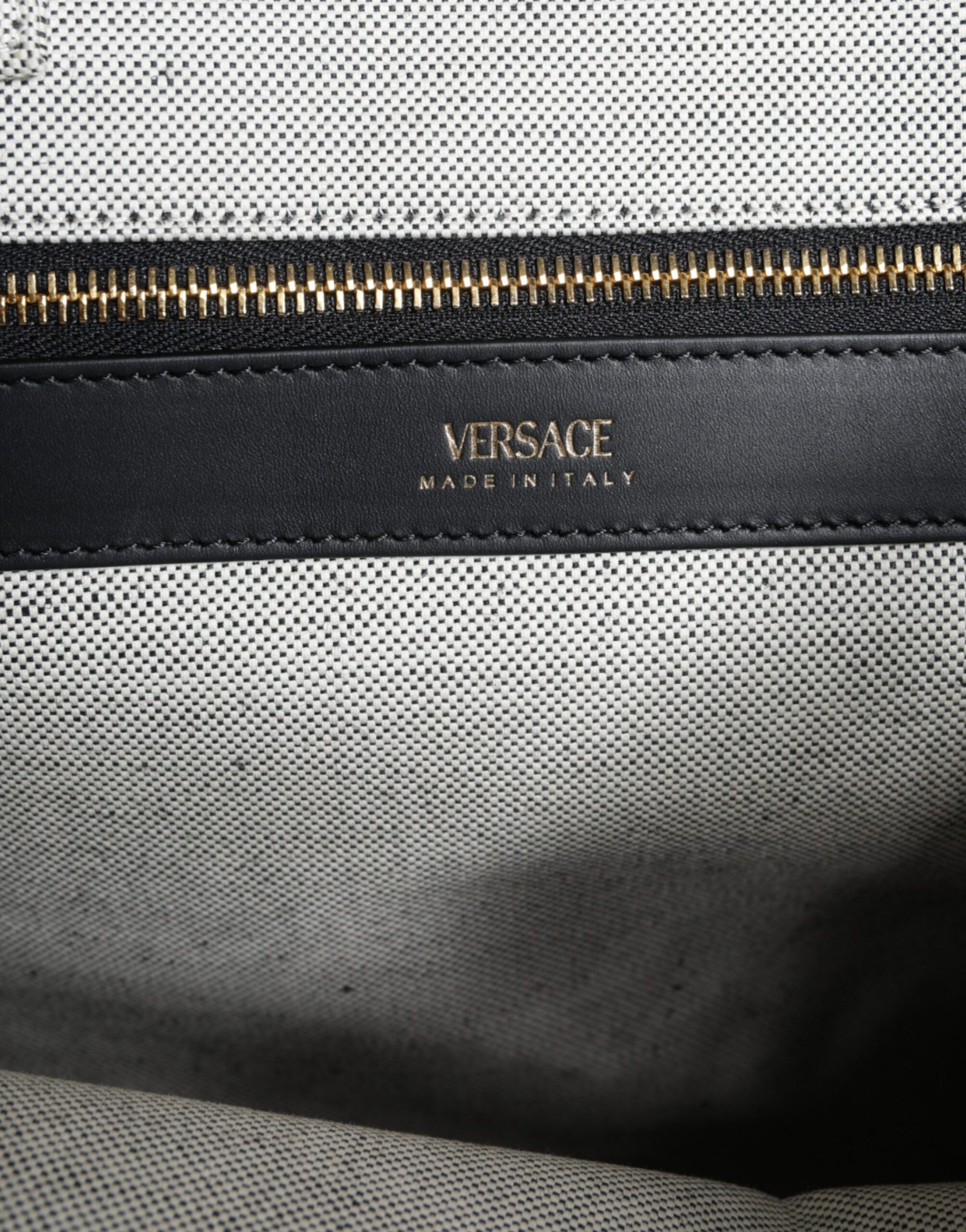 Sac fourre-tout à bandoulière en toile et cuir blanc avec logo Versace