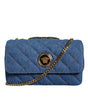 Versace Blue Quilted Denim Leather Crossbody Shoulder Bag