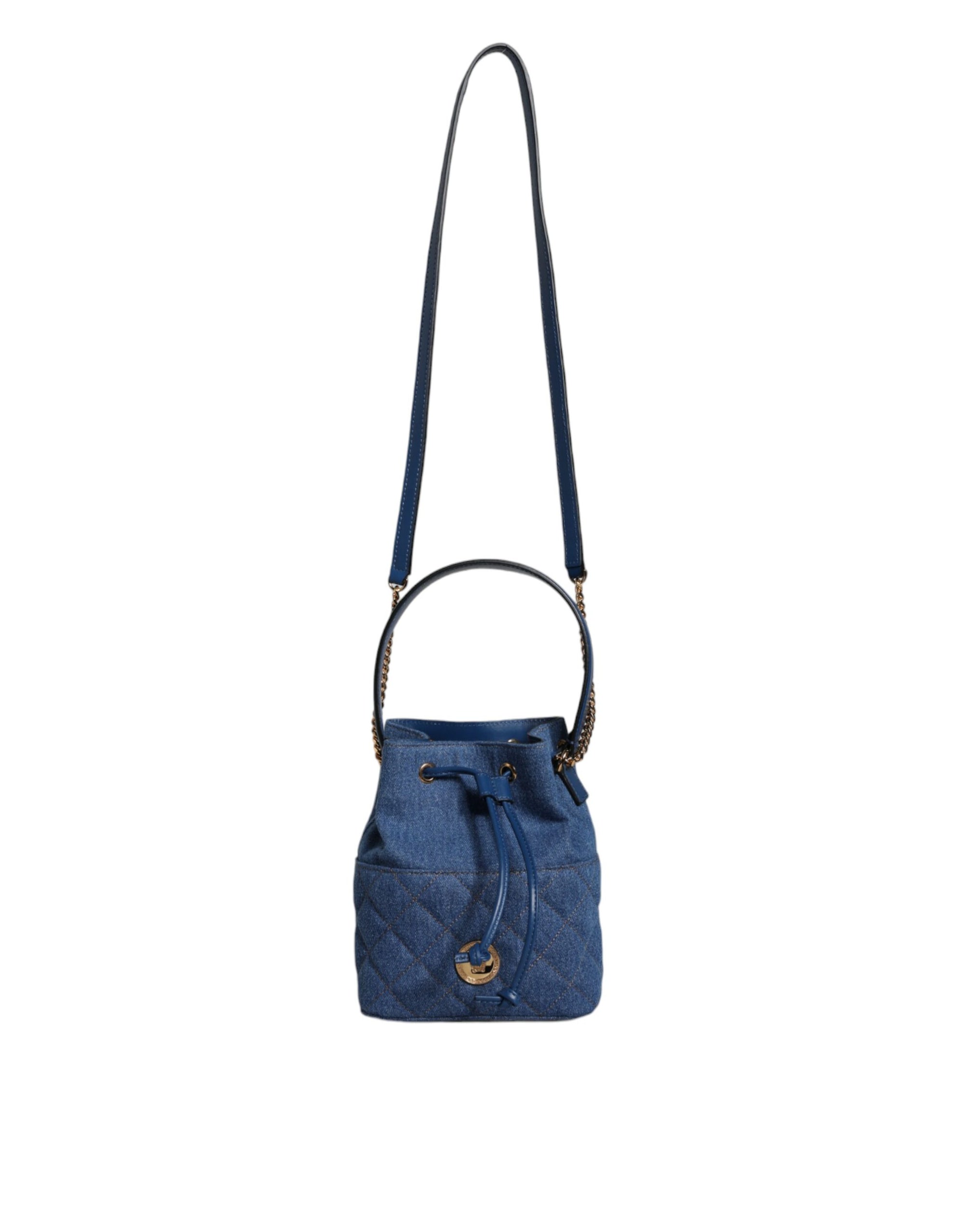 Sac bandoulière en cuir denim matelassé bleu Versace