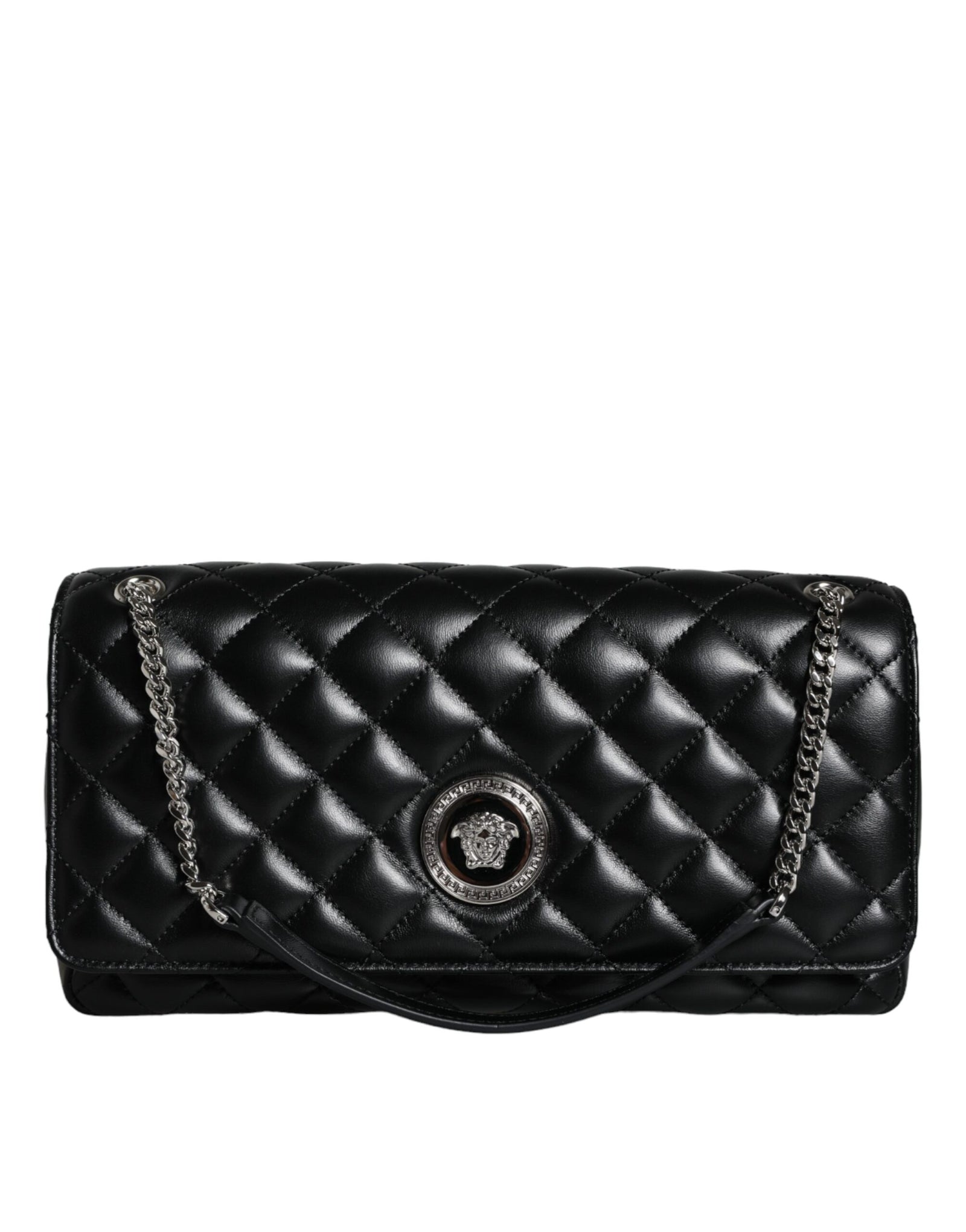 Sac bandoulière Versace en cuir d'agneau matelassé noir