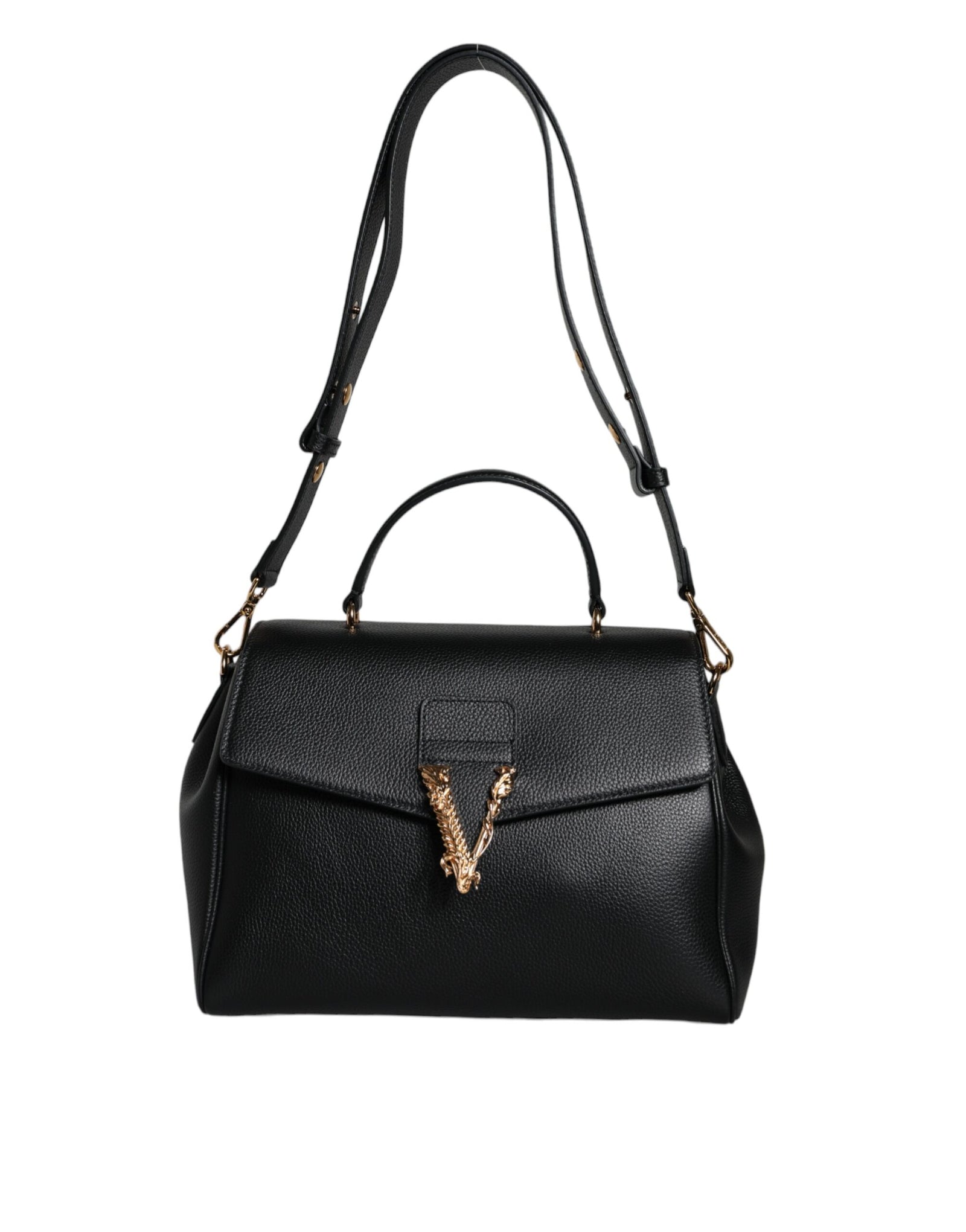 Sac bandoulière Versace en cuir de veau grainé noir avec poignée supérieure
