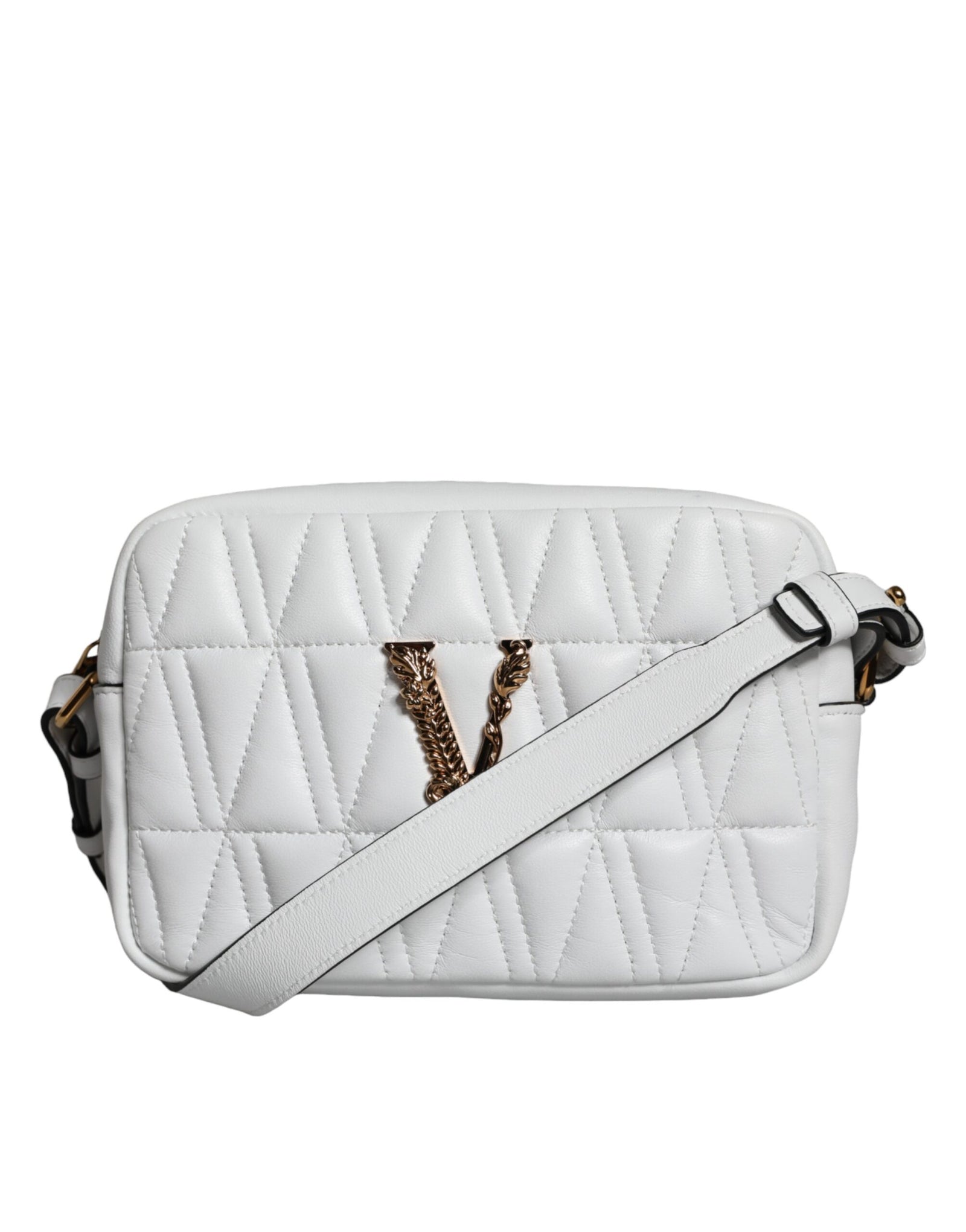 Sac bandoulière en cuir nappa matelassé blanc Versace