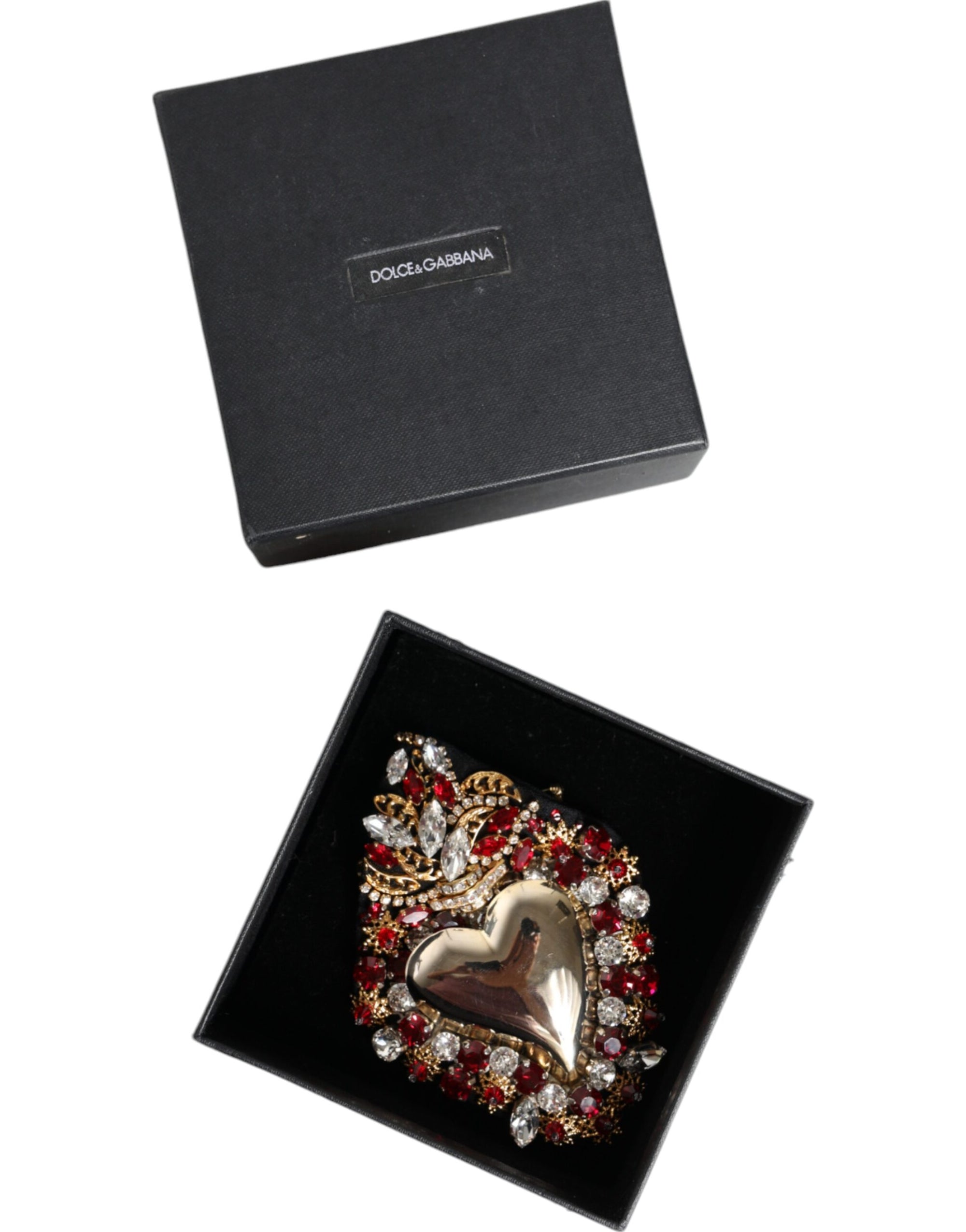 Broche Dolce &amp; Gabbana en laiton doré ornée de cristaux Sacré-Cœur