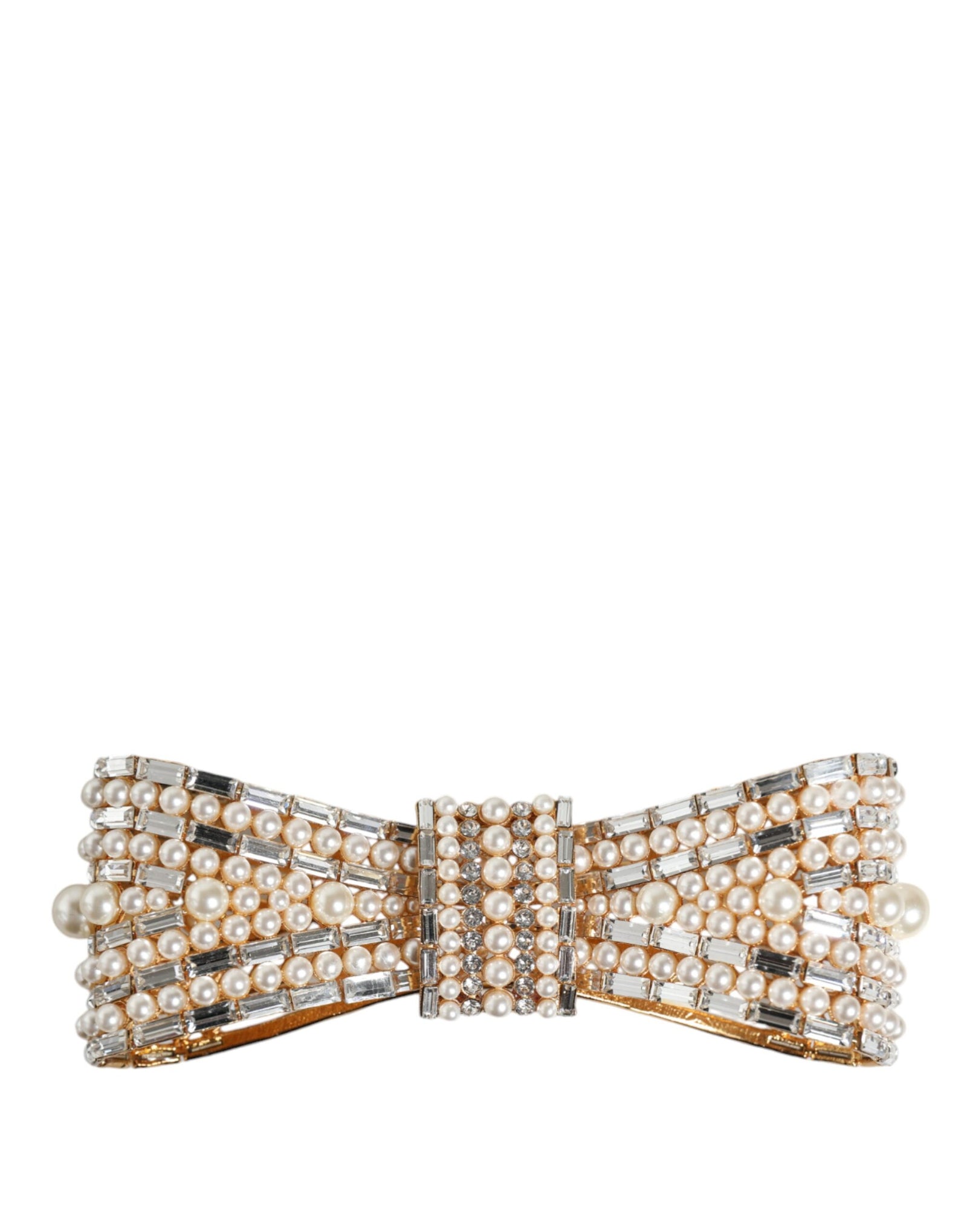 Broche Dolce &amp; Gabbana en laiton doré ornée de fausses perles et de cristaux