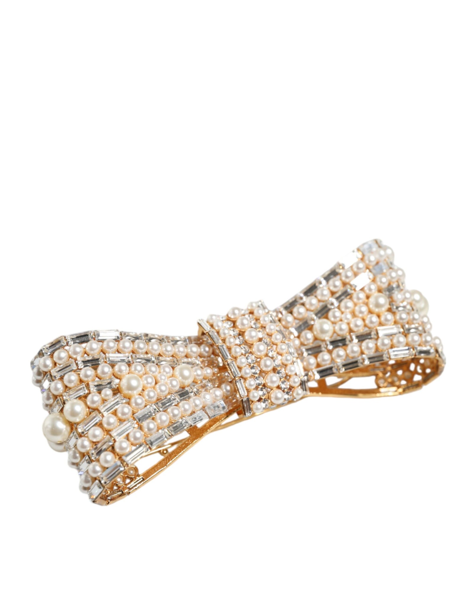 Broche Dolce &amp; Gabbana en laiton doré ornée de fausses perles et de cristaux