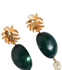Dolce & Gabbana Red Watermelon Gold Brass Crystal Clip Dangling Earrings