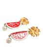 Dolce & Gabbana Red Watermelon Gold Brass Crystal Clip Dangling Earrings