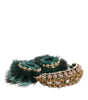 Dolce & Gabbana Green Gold Crystal Fur Headset Audio AUX Headphones
