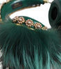 Dolce & Gabbana Green Gold Crystal Fur Headset Audio AUX Headphones