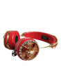 Dolce & Gabbana Red Nappa Leather Floral Crystal Headphone