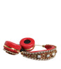 Dolce & Gabbana Red Nappa Leather Floral Crystal Headphone
