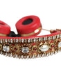 Dolce & Gabbana Red Nappa Leather Floral Crystal Headphone