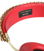 Dolce & Gabbana Red Nappa Leather Floral Crystal Headphone