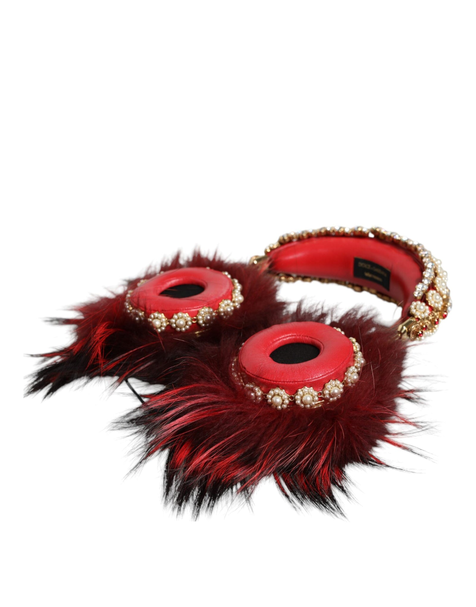 Casque audio auxiliaire Dolce &amp; Gabbana en fourrure de cristal rouge et or