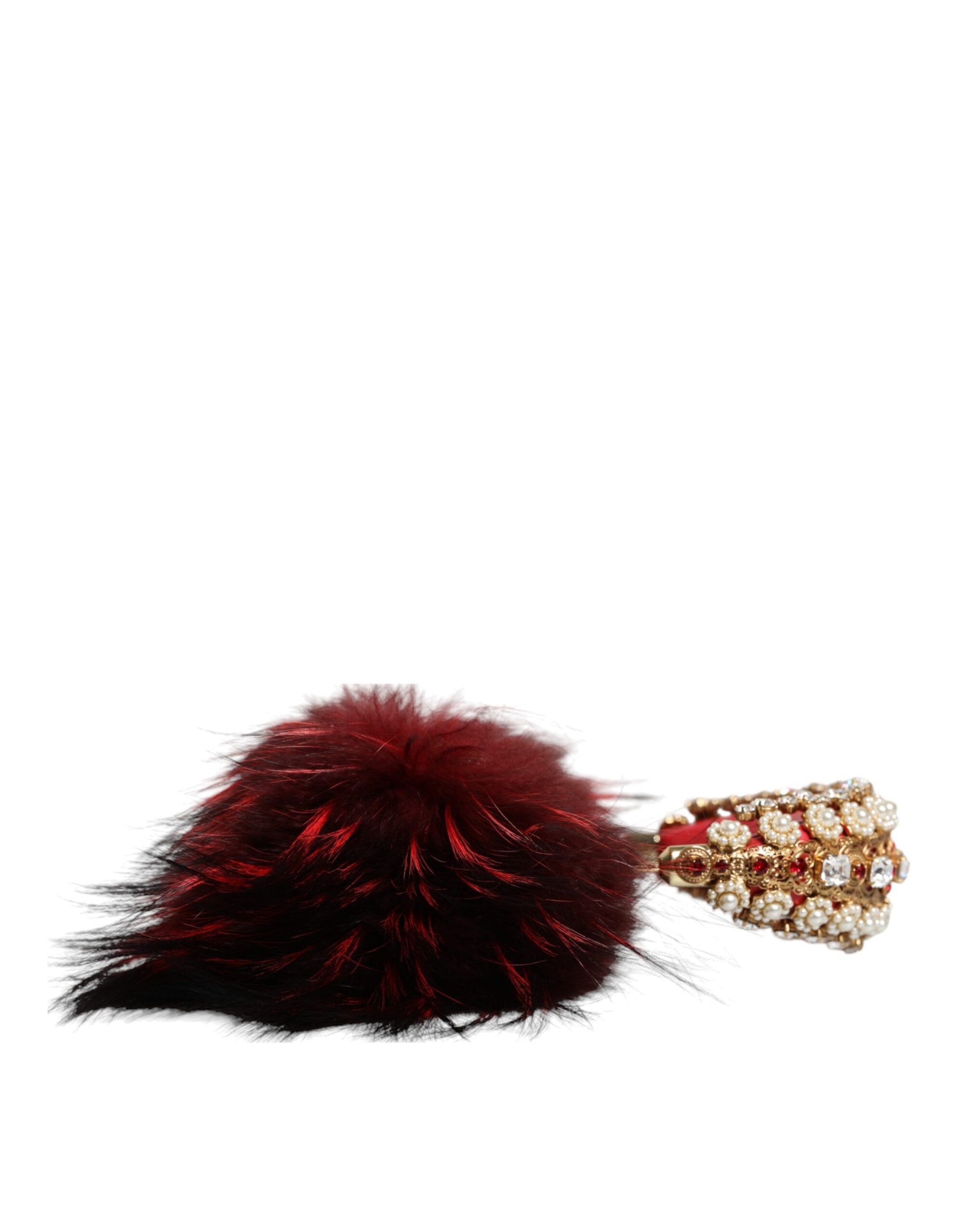 Casque audio auxiliaire Dolce &amp; Gabbana en fourrure de cristal rouge et or