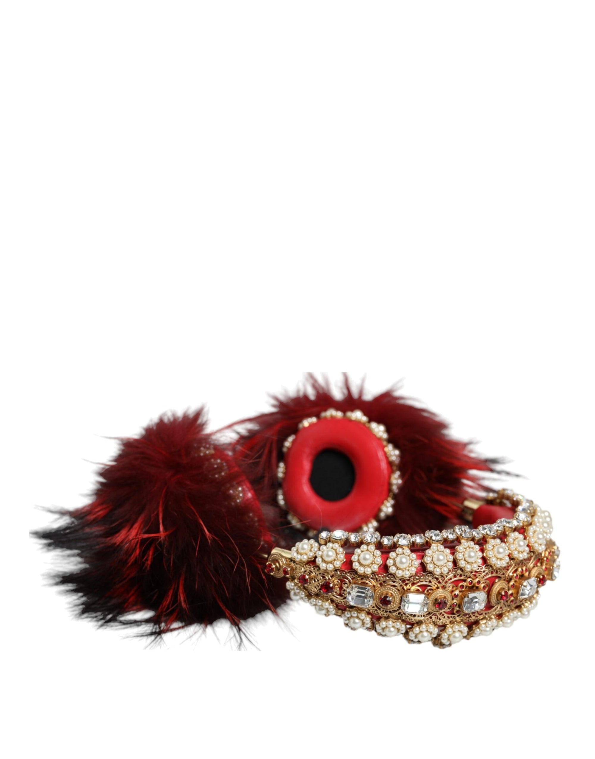 Casque audio auxiliaire Dolce &amp; Gabbana en fourrure de cristal rouge et or
