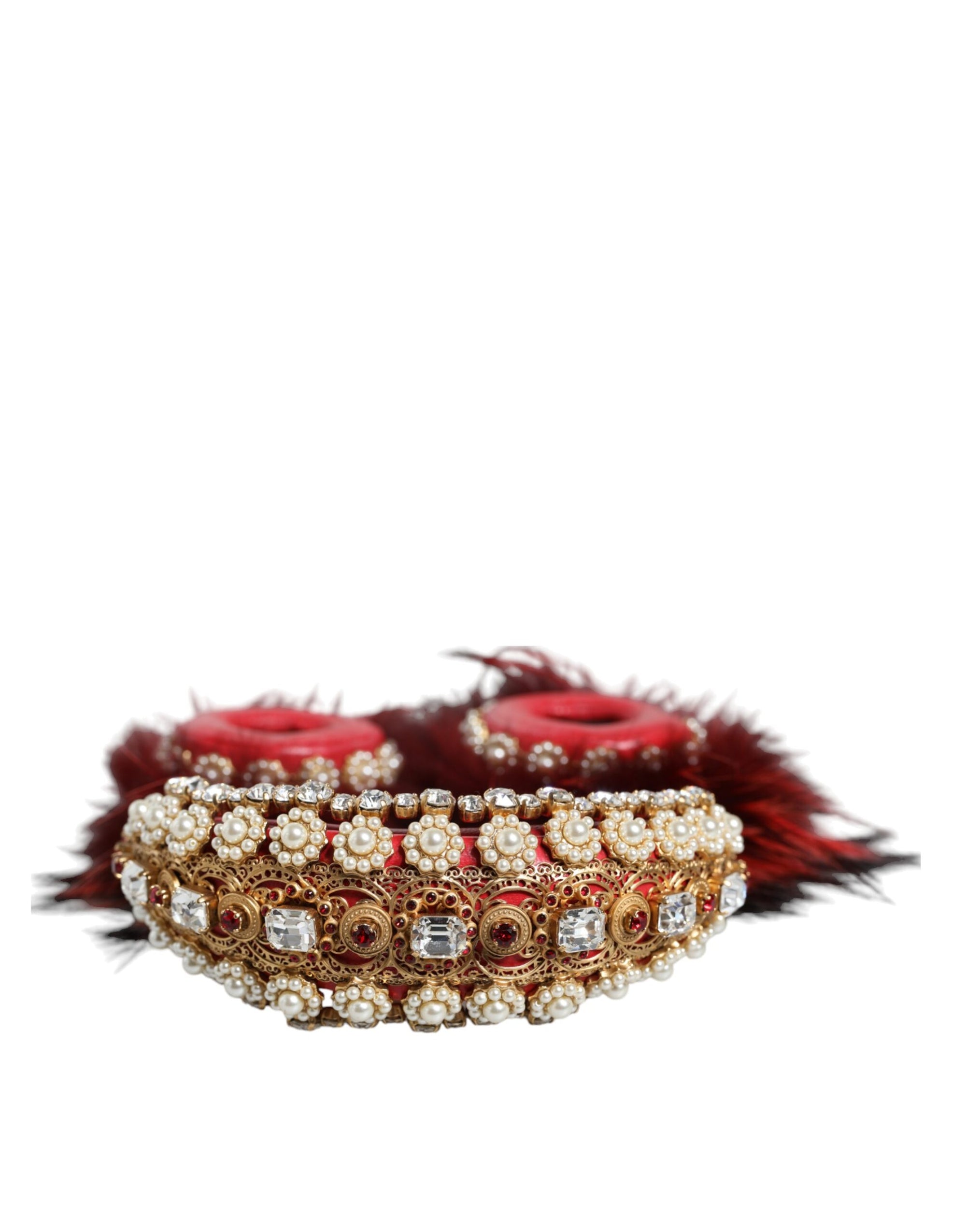 Casque audio auxiliaire Dolce &amp; Gabbana en fourrure de cristal rouge et or