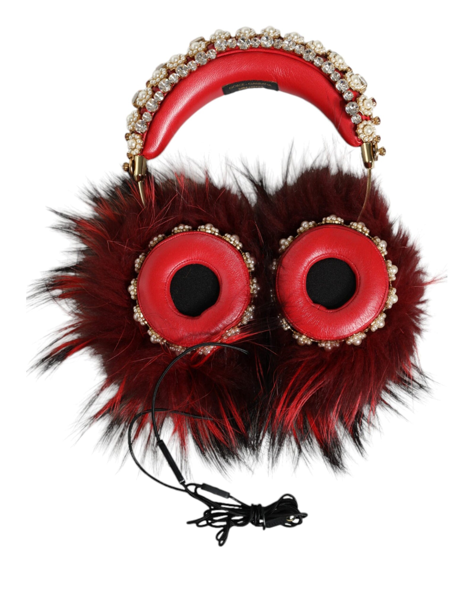 Casque audio auxiliaire Dolce &amp; Gabbana en fourrure de cristal rouge et or